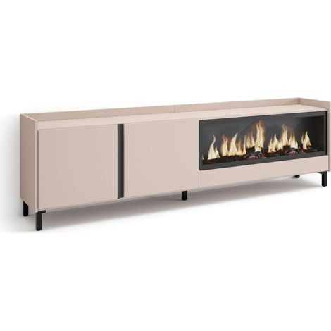 Mueble TV Mollina-01 de 212x61x35 cm con chimenea eléctrica XXL, diseño industrial, color beige (1/4)
