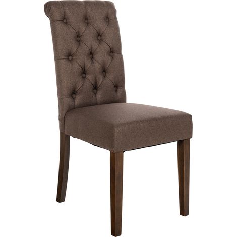Sedia da pranzo x1 elegante e comoda imbottita in tessuto marrone con struttura in legno marrone scuro 100007157
