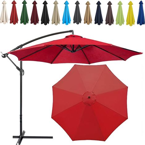 Auvent De Remplacement pour Parasol , Toile De Parasol Déporté Remplacement Pour Cour, Jardin, Plage, Protection UV,8ribs-270cm,Rouge Vin