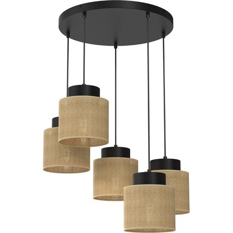 Suspension Luminex Jute noire 5 abat-jour en jute E27