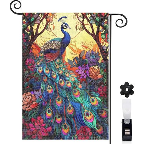 Drapeau de jardin Bienvenue en toile de jute 45 x 30 cm décoratif et élégant décoration saisonnière pour jardin (1/5)
