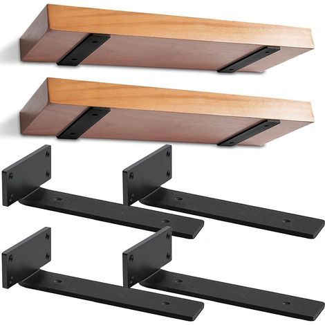 Lot de 4 supports d'étagère flottants 30 cm – Fixations invisibles en fer pour étagères – Charge jusqu'à 150 lb – Installation facile avec vis (1/5)