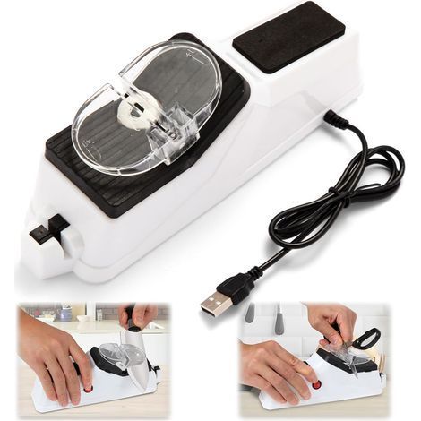 Aiguiseur de couteaux électrique (USB), aiguiseur de couteaux double face, affûtage et polissage rapides, avec couvercle de protection (5 meules)- (1/5)