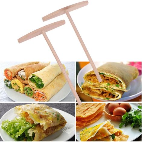 Lot de 4 Râteaux à Crêpes en Bois Beige, Ustensiles Cuisine Pratiques pour Cuisson et Préparation, Cuisine Pâtisserie (1/5)