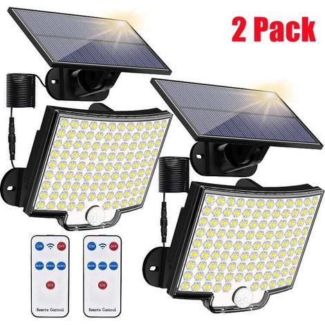 Lampe Solaire Extérieur [106 LED], 2 Pack Lumiere Solaire Exterieur 3 Modes Spot Solaire Exterieur IP65 pour Jardin,Garage,Patio avec Télécommande,Câble de 5M