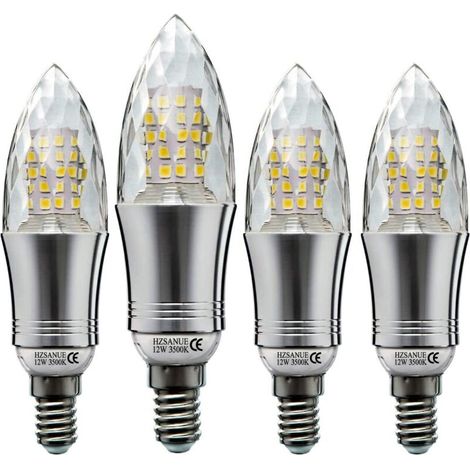 Pack E14 12W LED Candle Bulbs, Equivalent to 100W Incandescent Bulb, Warm White, Small Edison Screw Candle Bulb.