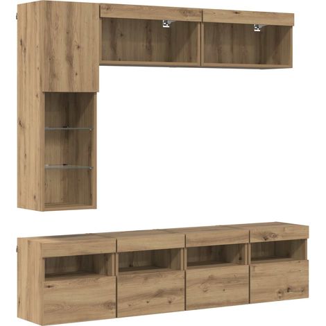 Meuble TV Banc TV Armoire TV avec LED 7 pcs Chêne artisanal Bois d'ingénierie (1/5)