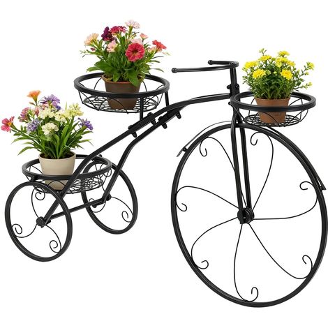 Support Plantes, étagère en métal Style Vintage Forme vélo, 3 Niveaux de Rangement pour Pots de Fleurs adapté intérieur extérieur Salon Balcon terrasse Jardin décoration Maison (1/5)