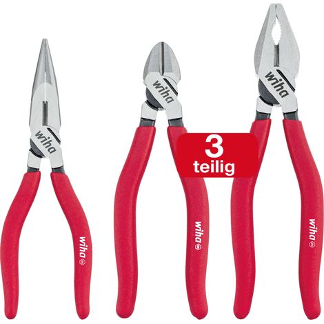 Wiha Zangen Set Classic 3 teilig I Kombizange mit DynamicJoint® und OptiGrip, Flachrundzange mit DynamicJoint®, Seitenschneider (26850)