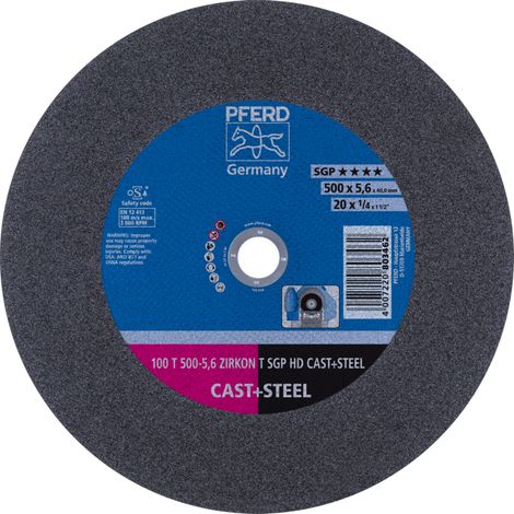 PFERD TOOLS Stationäre Trennscheibe T 500x5,6x40mm "sehr hart" HD CAST+STEEL für Guss/Stahl 100m/s 5 Stk