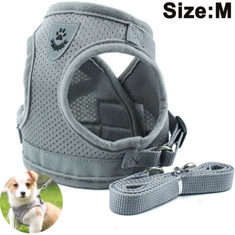 Ensemble harnais et laisse pour chiens et chats, harnais rembourré en maille douce, harnais de poitrine réfléchissant, réglable et respirant pour la marche, la course et l'entraînement. (1/4)