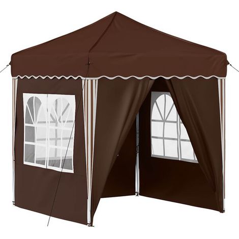 Tente de réception portable, mesurant 195 x 195 x 245 cm, en tissu Oxford marron. (1/5)