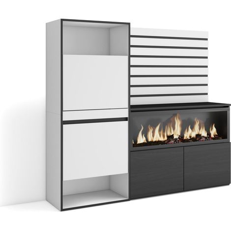 Skraut Home - Zapatero, Armario zapatos botas, 167x145x35 cm, Dormitorio, habitación, Chimenea eléctrica XXL, Listones Decorativos, Estilo Moderno, Blanco (1/5)