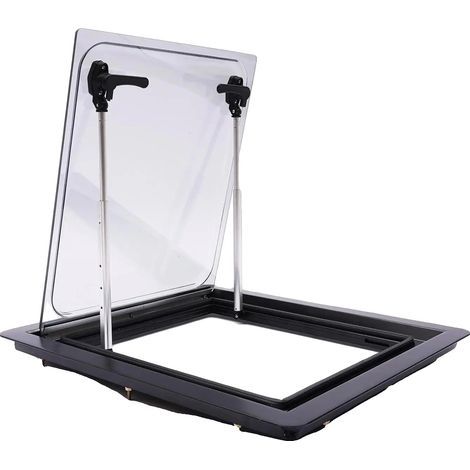 Ventana para autocaravana, apertura regulable, ventilación integrada, color negro. (1/2)