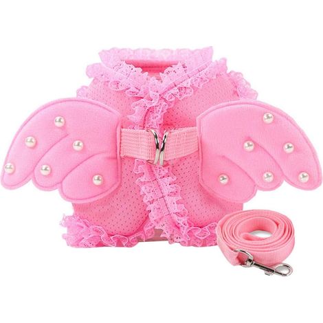 EASYCOMFORT Ensemble Harnais et Laisse pour Chat - Rose Adorable, Perles Artificielles en Dentelle et Ailes d'Ange (Pour Chat, Chien, Lapin) (1/5)