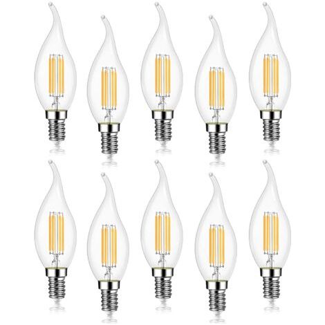 Lot de 10 4W Ampoule de Filament LED E14 470LM Flamme Bougie Blanc froid 6000K, Non-Dimmable, Angle de Faisceau 360° (1/5)
