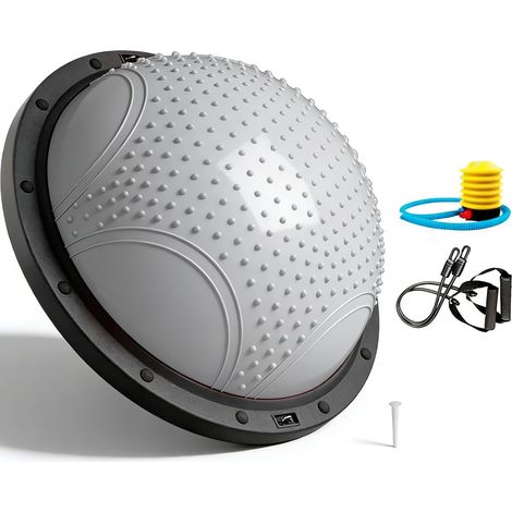 Ballon d'équilibre de 58 cm, demi-ballon pour le yoga avec bande de résistance et pompe à pied, idéal pour le Pilates, le fitness, l'entraînement à domicile, en salle de sport ou au bureau.