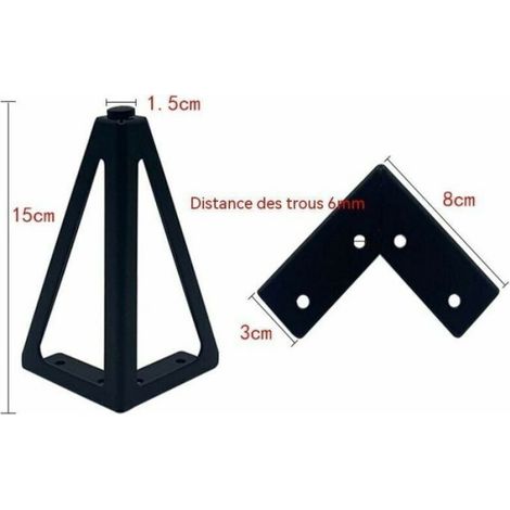 Pieds De Meuble - Métal Noir - Hauteur 15 Cm - Design Triangulaire - Charge Max 800 Kg - Lot De 4 (1/5)