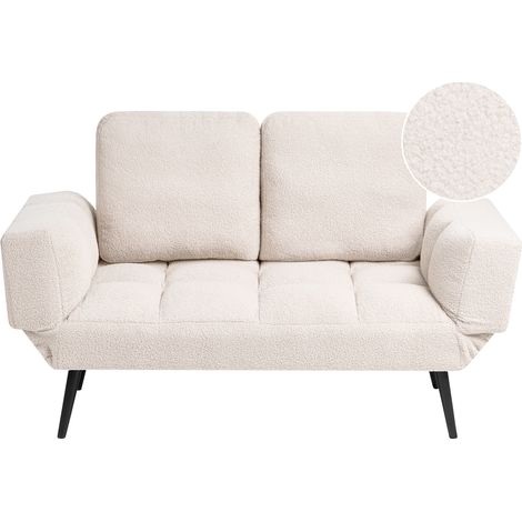 Sofá cama 2 plazas de bouclé reposabrazos ajustables estilo minimalista blanco Brekke