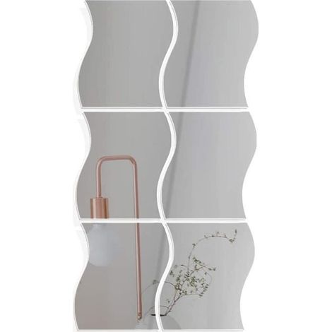 KLVGTIFS PUMiroir Autocollant Mural,6pcs Argenté Miroir Murale Adhesif Forme en Vagues DIY Decal Miroir de Style pour Décoration Bureau Maison (1/4)