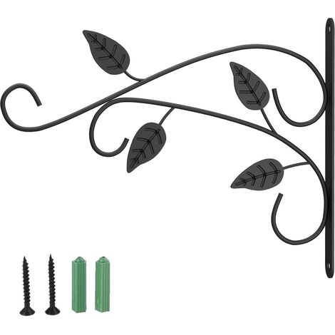 Support Mural Pour Pot De Fleurs - Crochet En Fer Forgé - Fixation Murale - Charge Maximale 20 Kg - Dimensions 30 x 21 5 Cm - Noir - 1 Pièce (1/5)