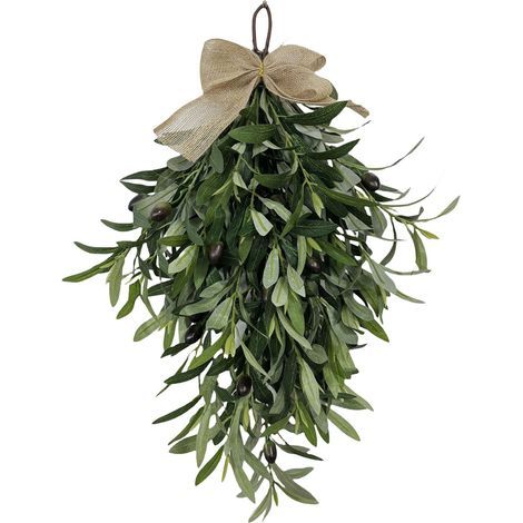 Artificial Olive Leaf Teardrop Swag Greenery Wall Decor Modern Farmhouse Wreath for Indoor Outdoor Wedding Party (1/5)