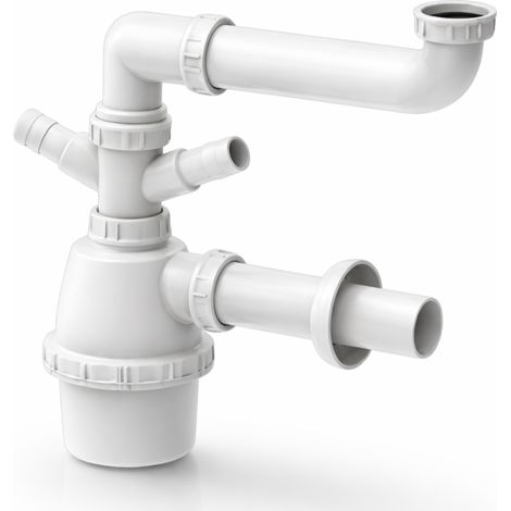 Schläfer 4395321  Sifone Universale a Fiasco salvaspazio per Lavelli a 1 vasca  1"1/2  con 2 Attacchi Lavastoviglie - Uscita Diam 40mm, Scarico Lavandino ad un Bacino con Rosone, Bianco