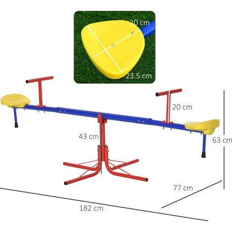 Balançoire double pivotante à 360° pour enfants, en métal et PP, convient aux enfants de 3 à 8 ans, 182 x 77 x 63 cm, multicolore (1/5)
