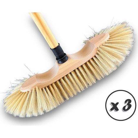 Balais ménage demi-tête Garnissage soie blanche 65 mm Sans manche - Lot de 3 - Avec manche 125 cm