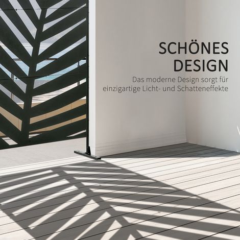 Paravent de jardin en acier laqué, design feuille de palmier, 120 x 200 cm, noir (1/4)