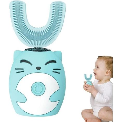 Brosse à Dents Électrique pour Enfants en Forme de U, Brosse à Dents Ultrasonique à 360 °, Tête de Brosse en Gel de Silice (Vert) (1/4)