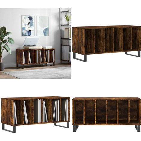 Armoire à disques chêne fumé 100x38x48 cm bois d'ingénierie - Rangement vinyle - Meuble tourne-disque (1/5)