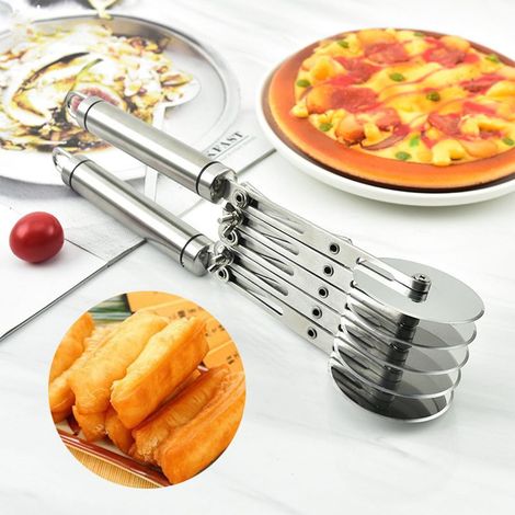 Coupe-Pizza 5 Roues - Acier Inoxydable - Manuel Rétractable - Pour Pizza, Tarte et Pâte - 27,8 x 6,2 x 6,2 cm - 1 Pièce (1/5)