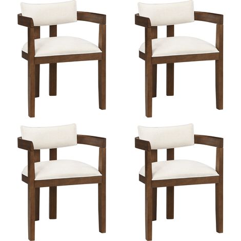 Set aus 4 Esszimmerstühlen mit Armlehnen aus Holz und Leinenstoff in Nussbaum MODENUIT (1/5)