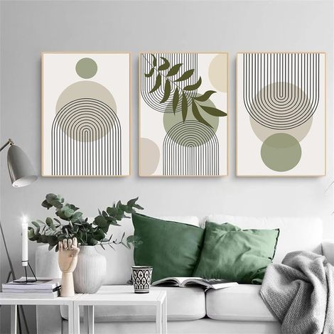 Lot de 3 affiches Peinture murale aux lignes géométriques Art abstrait Peinture sur toile Peinture murale moderne Décoration de salon Sans cadre (géométriques lignes, 30 x 45cm) (1/5)