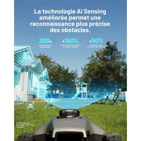 MAMMOTION YUKA Mini 2 800 Robot Tondeuse sans Fil Périmétrique, jusqu'à 800m², AI Traitement d’Image à Trois Caméras, Auto Cartographie Multi-Zones, DropMow — vue 3