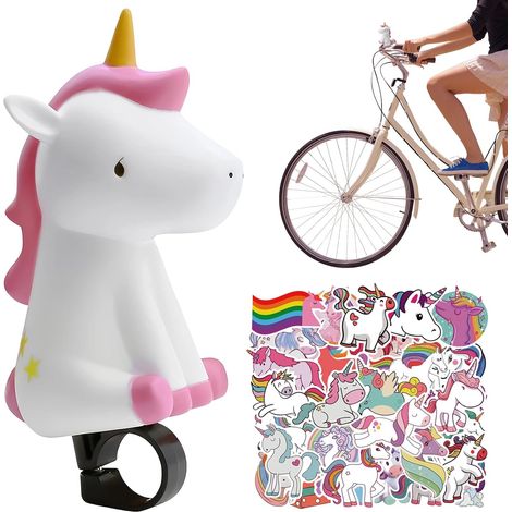 Bocina de bicicleta para niños - Timbre de bicicleta de unicornio - Timbre simpático - Para patinetes, bicicletas y bicicletas de equilibrio (1/5)