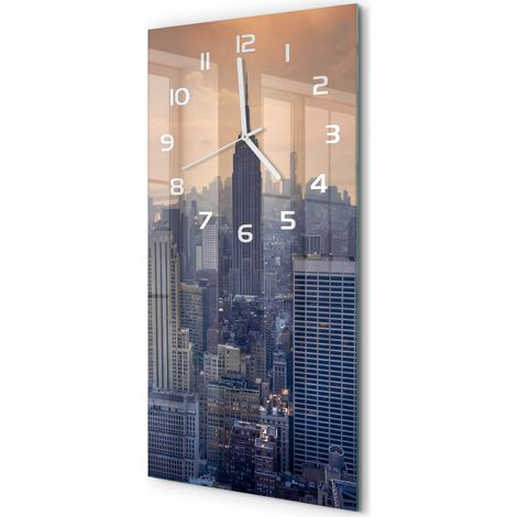 Horloge Murale Rectangulaire Verticale Format Élancé Verre Trempé Manhattan, New York 30x60 cm (1/5)