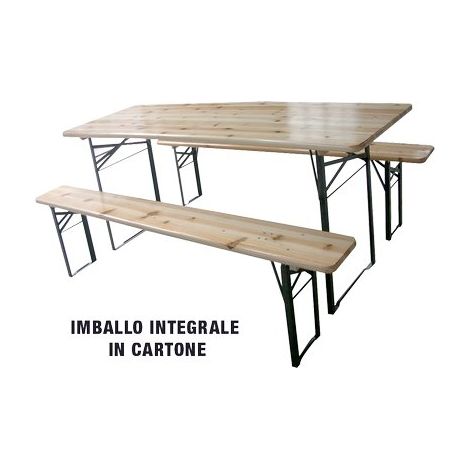 SET TAVOLO + PANCHE BIRRERIA 2 GAMBE DOMUS - LEGNO/ACCIAIO CM 120X60 H.CM 76 CF=PZ 3- 1 confezioni