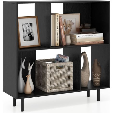 COSTWAY Open Shelf Bookcase Mid Century Modern Minimalist Cube Bookshelf-Black (1/5)