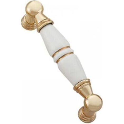 Set mit 6 Griffen für Schränke und Möbel, aus weißer Zinklegierung, Keramik, für Schubladen, Küchenschränke. (1/4)