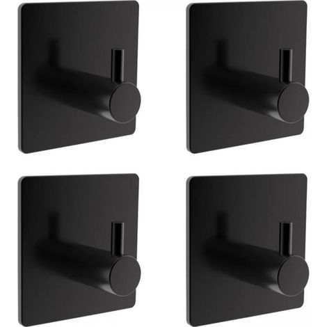 Lot de 4 crochets muraux autocollants noirs, universels pour manteaux, chapeaux et serviettes, imperméables et stables. (1/4)