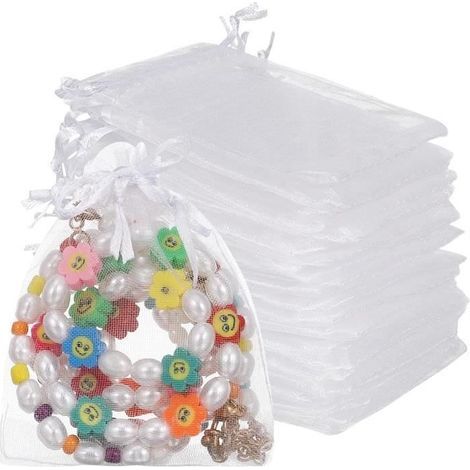 (Weiße) Organzabeutel – Farbe nicht spezifiziert – 100 Stück – 7 cm x 9 cm – Weiß – mit Kordelzug (1/4)