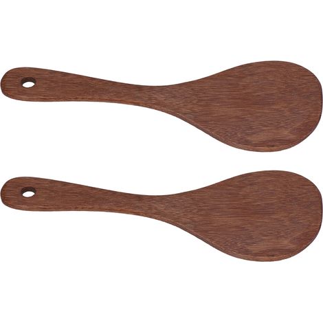 Cuillère à riz en bois naturel x2, spatule pour cuiseur à riz, cuillère de cuisine pour mélanger et servir le riz, bouche ronde (1/5)