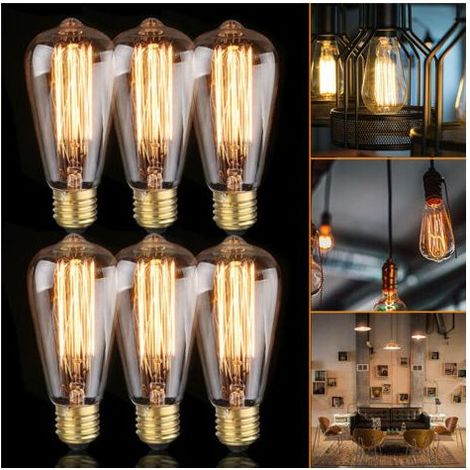 6x E27 60W Edison Glühbirne 220V ST64 Retro 64mm x 140mm (1/5)