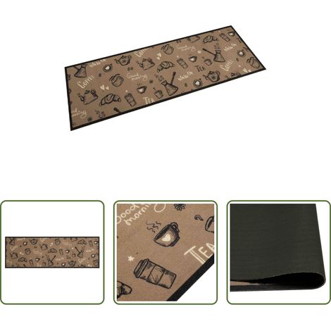 Tapis de sol - Tapis de cuisine lavable imprimé Morning brun 60x180 cm velours (1/5)