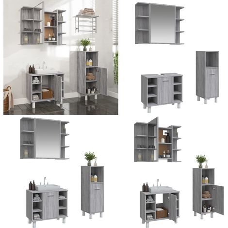 3-tlg. Badmöbel-Set Grau Sonoma Holzwerkstoff - Badmöbel Set - Badezimmermöbel - Holzwerkstoff - Grau Sonoma - Waschtischschrank - Home & Living (1/5)