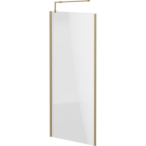 Colore 8mm Clear Glass Brushed Brass 1850mm x 900mm Walk In Shower Screen including Wall Channel with End Profile and Support Bar (1/5)