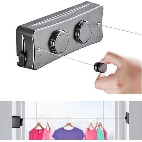 Étendoir à linge rétractable pour balcon, 2 x 5,1 m, en acier inoxydable, pour extérieur et intérieur. (1/5)