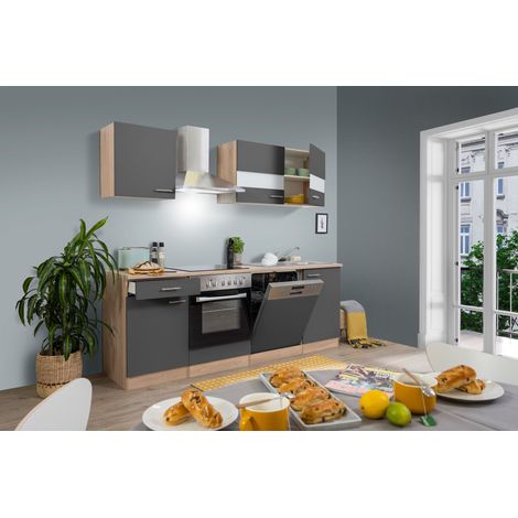 Cuisine Kitchenette bloc cuisine intégrée Chêne Gris Merle 220 cm Respekta